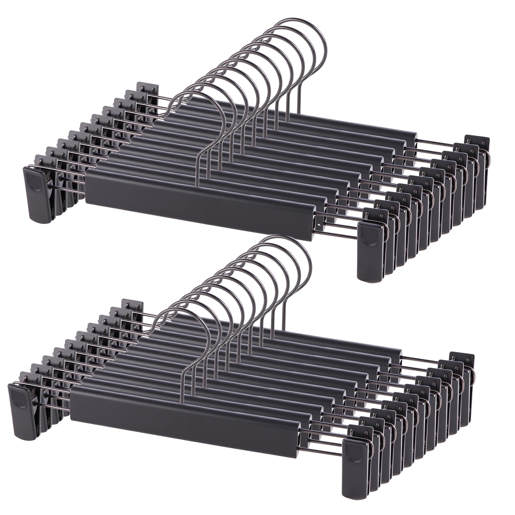 Trouser Hanger, 20Pack Plastic Pant Hangers Space Saving Skirt Hangers with Clips Adjustable Non-Slip Coat Suit Metal Heavy Duty Chrome Clothes