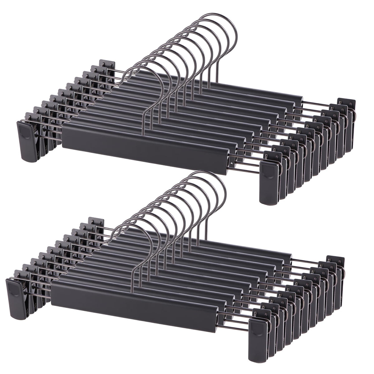 Trouser Hanger, 20Pack Plastic Pant Hangers Space Saving Skirt Hangers with Clips Adjustable Non-Slip Coat Suit Metal Heavy Duty Chrome Clothes