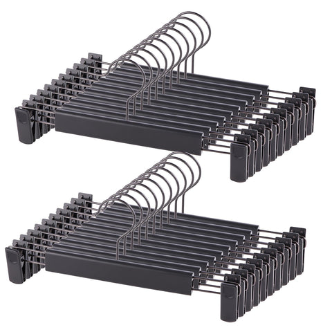 Trouser Hanger, 20Pack Plastic Pant Hangers Space Saving Skirt Hangers with Clips Adjustable Non-Slip Coat Suit Metal Heavy Duty Chrome Clothes