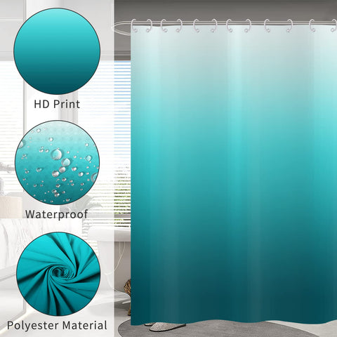 Hnmdmyi Teal Blue Shower Curtain 90x180, Aqua Ocean Abstract Turquoise Ombre Modern Bathroom Curtains with Hooks Waterproof Polyester Fabric Washable