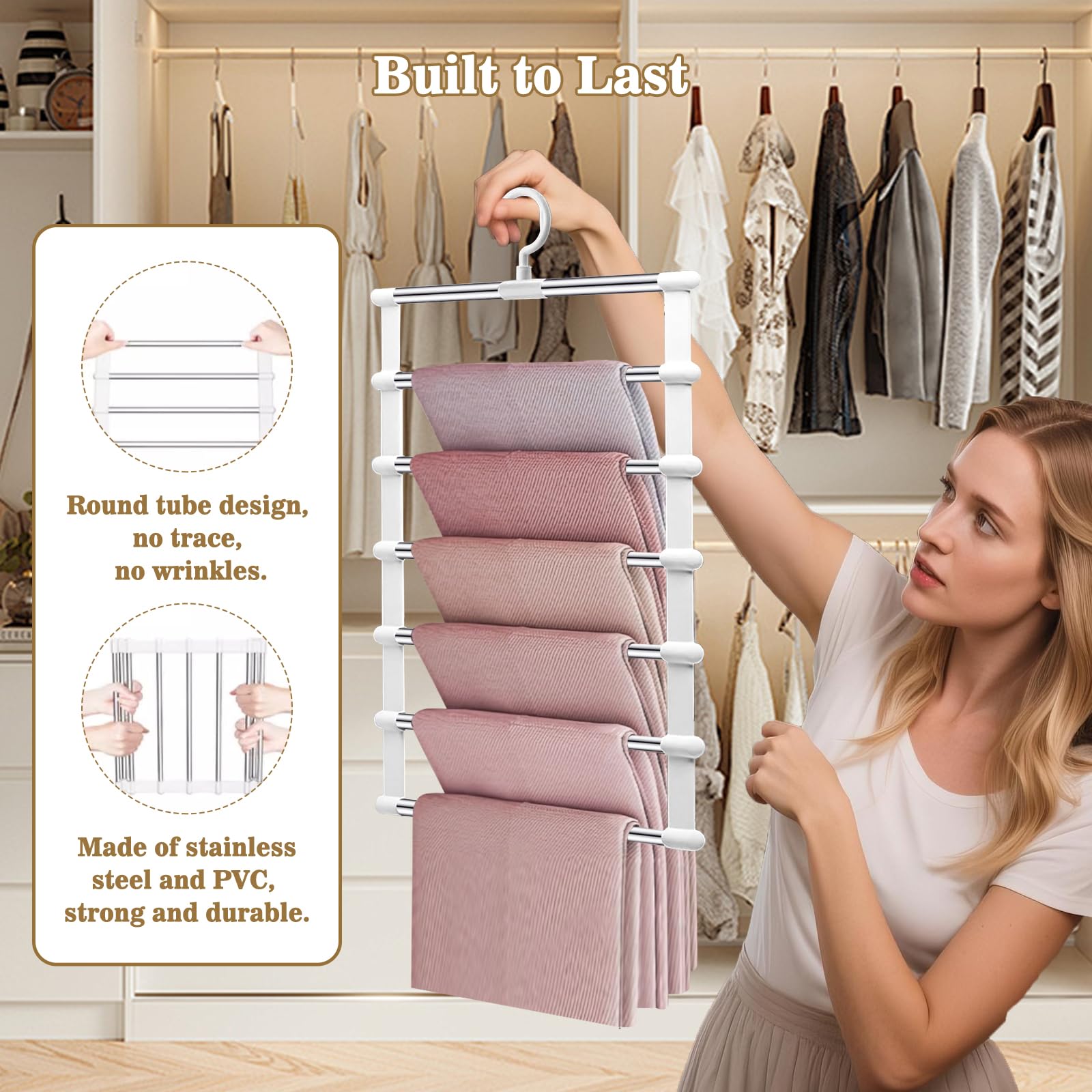 Yilnlg 2 Pack Trouser Hangers, 360°Rotatable Space Saving Metal Hanger