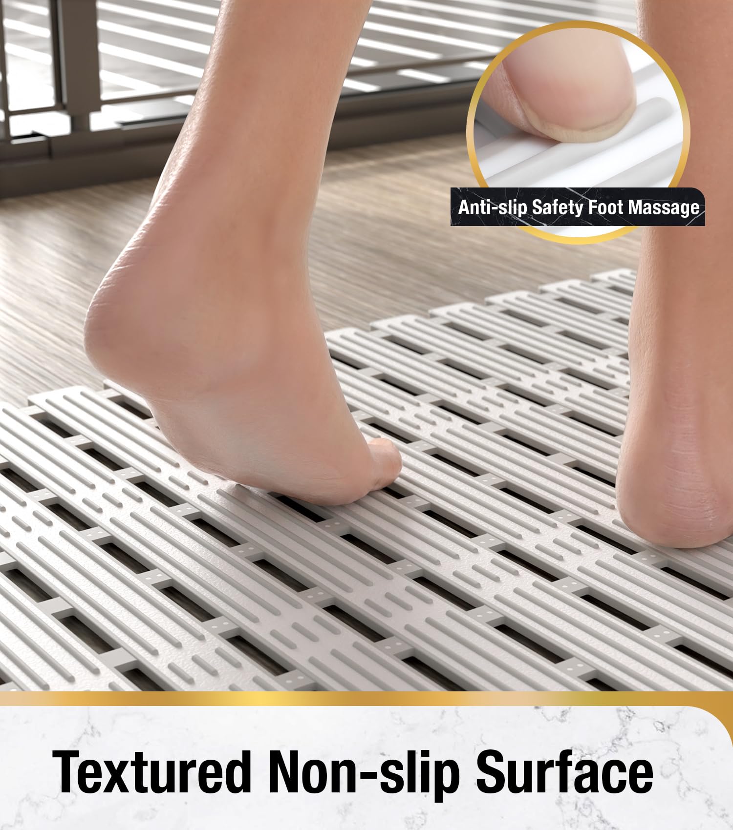 HITSLAM Light Grey TPE Bath Mat, 68x40cm, Non Slip Bathtub Mat