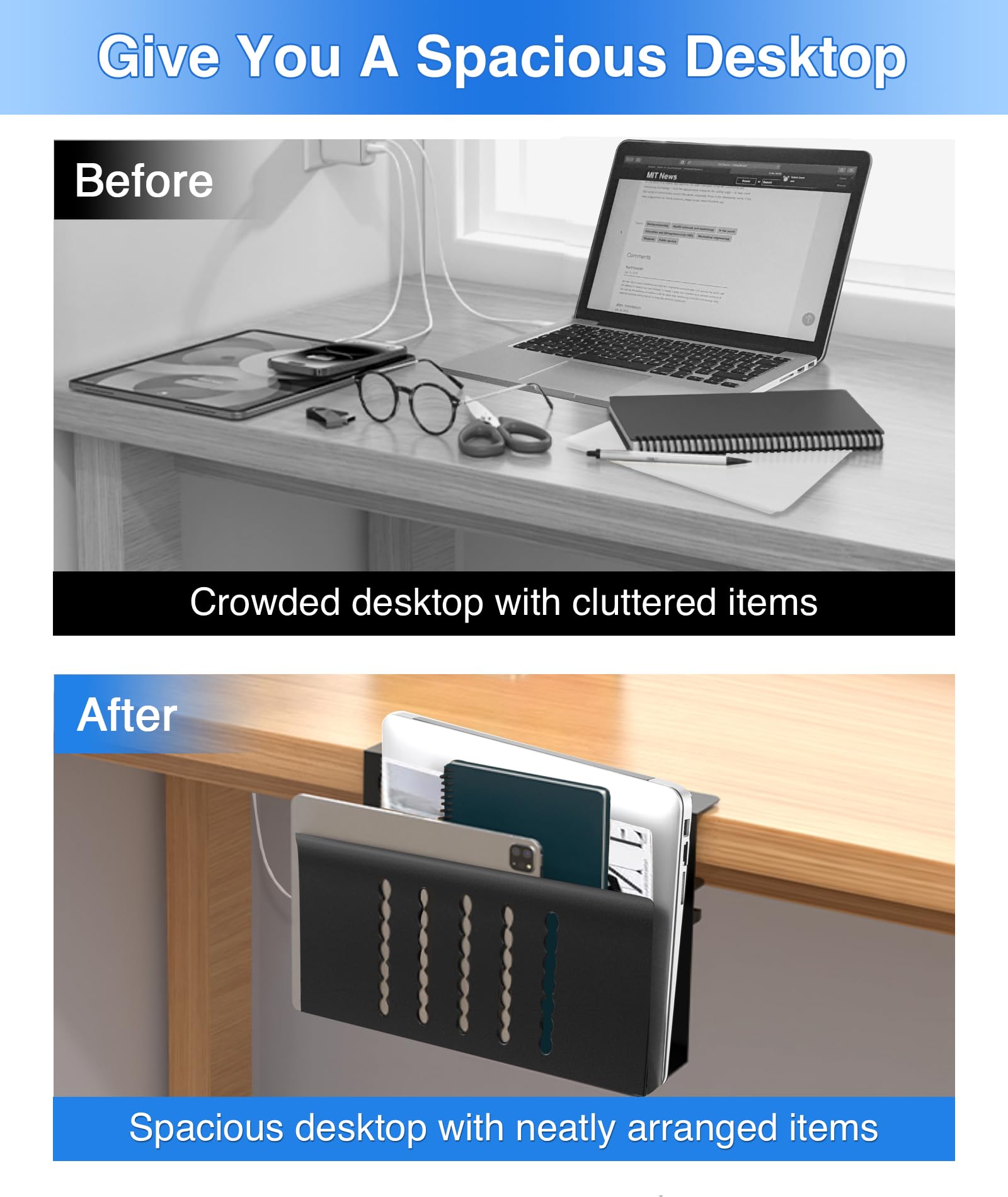 Torchesy Laptop Stand Vertical Under Desk Storage Under Desk Laptop Mount Desk Side Storage for All Laptops and Tablets Black