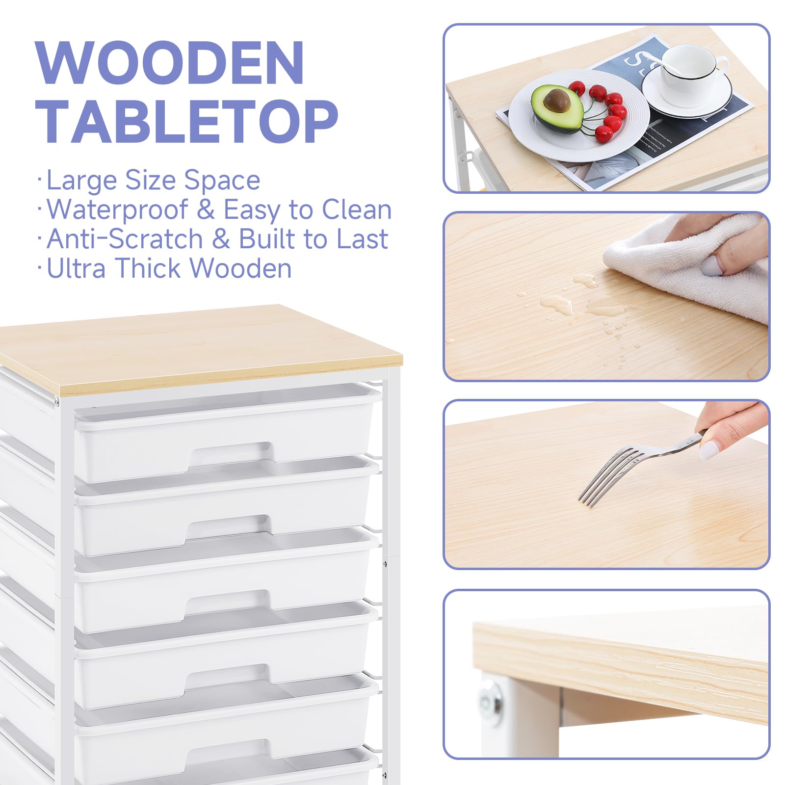 SYKIARIOL 6-Drawer Storage Trolley Rolling Cart, White