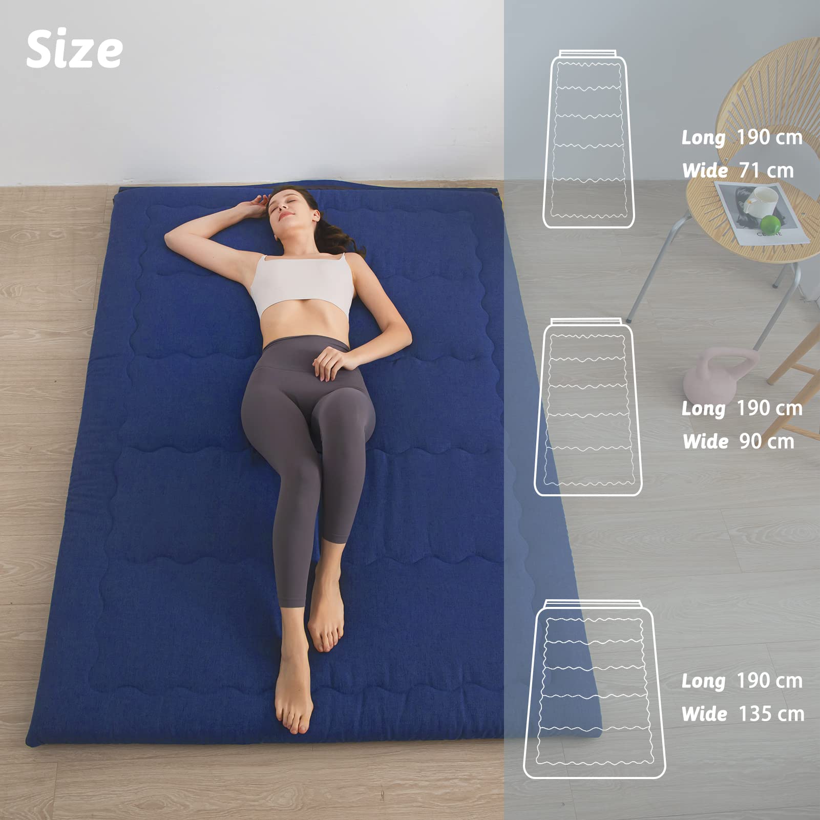 MAXYOYO Portable Foldable Futon Mattress, Hypoallergenic Fabric and Thick Foam Mattress Pad with Handle and Zipper for Outdoor Indoor Camping Guest