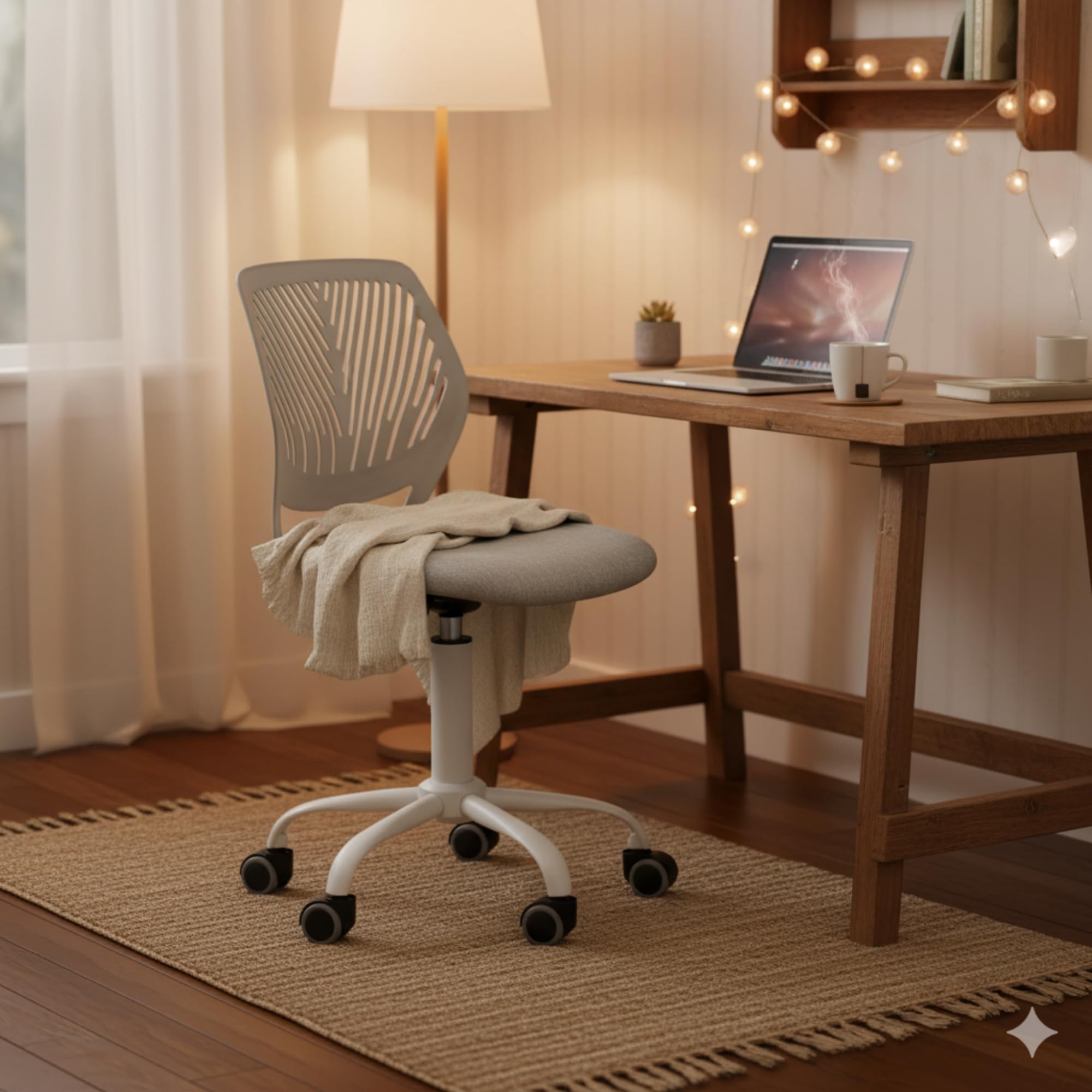 Homy Casa Desk Chair Linen Fabric Seat Ergonomic Swivel Task Chair without Armrest Adjustable Height Office Chair Home Office for Kids Teens