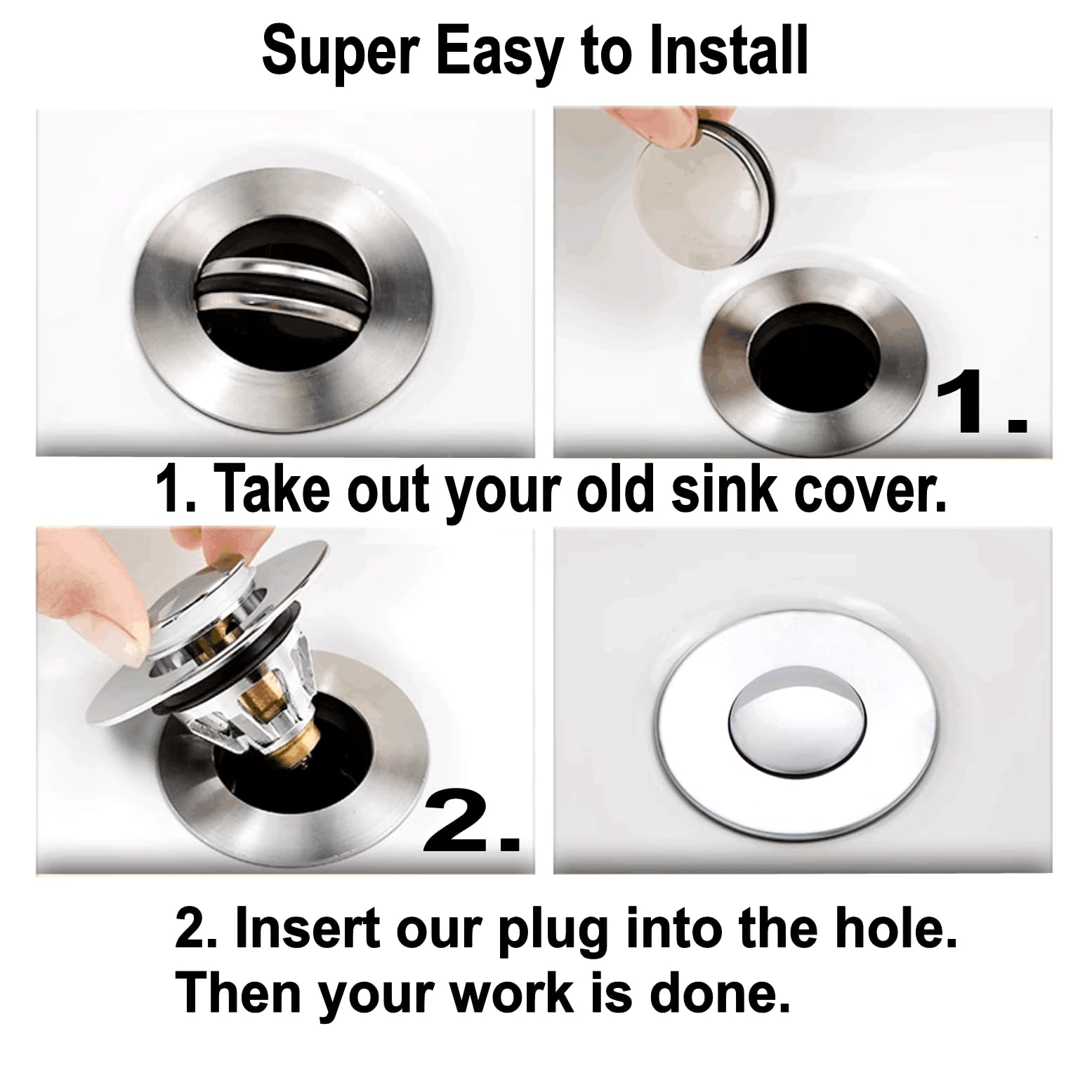 JZK Brass bathroom pop up sink plug replacement for 34-38mm drain hole, universal metal sink strainer stopper, click-clack basin waste plug basket