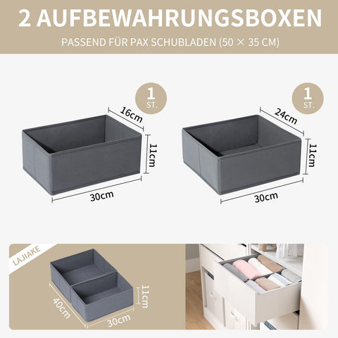 LAJIAKE Set of 2 Drawer Organisers Clothes for PAX Cupboard 50 x 35 cm, Grey
