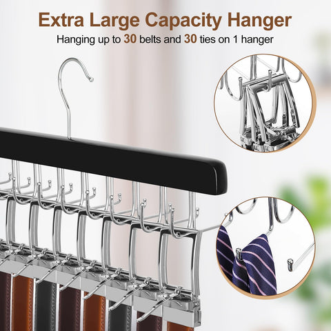 TOPIA HANGER 2 Pack 2 in 1 Belt Tie Hanger for Closet Max 60 Belts with 60 Ties Capacity