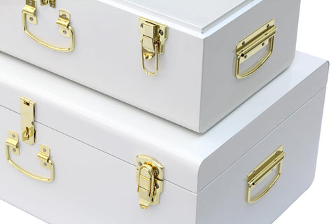 HofferRuffer Pack of 2 Metal Storage Trunk with Lockable Lid & Handles, Heavy Duty Storage Chest for Bedroom, Living Room, Bedding