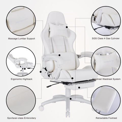 Homracer Gaming Chair Grade:A Genuine Leather Ergonomic Office Computer Chair-High Back with Massage Function, 360° Swivel Adjustable Armrests