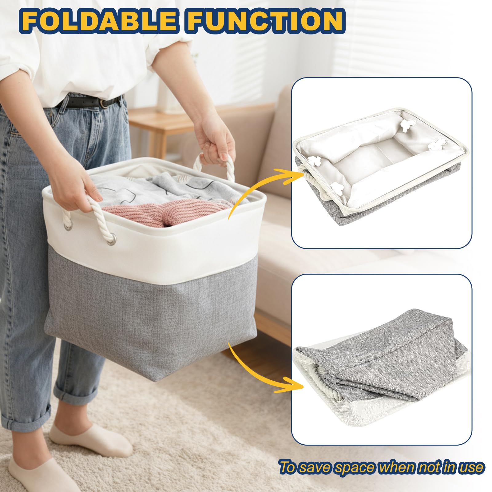 Fabric Storage Box [4-Pack], Foldable Storage Baskets for Organizing Toys, Books, Shelves, Closet, Large Storage Box with Rope Handles