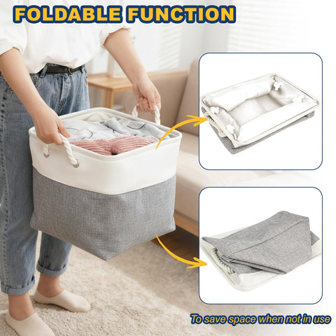 Fabric Storage Box [4-Pack], Foldable Storage Baskets for Organizing Toys, Books, Shelves, Closet, Large Storage Box with Rope Handles