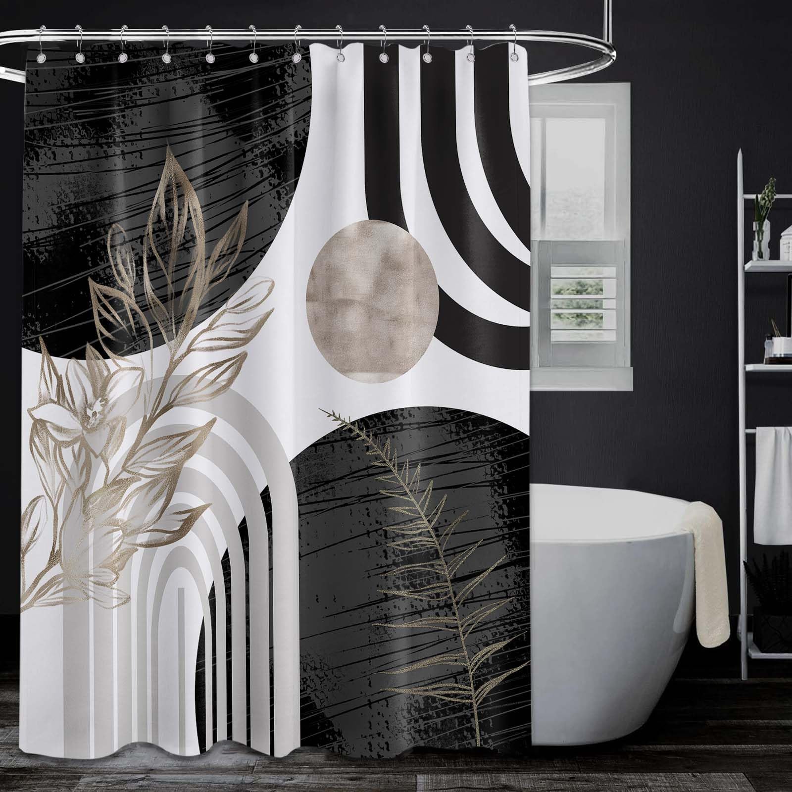 LanZanthic Black and White Shower Curtains for Bathroom Grey Boho Gray Modern Cool Mens Wet Room Shower Curtain with hooks, Mould Proof Resistant