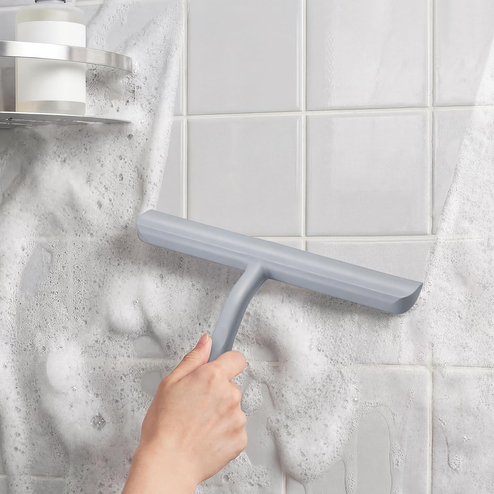 Vinabo Silicone Shower Squeegee – Glass Wiper for Shower Doors, Bathroom Screens, Mirrors, Car Windows & Glass Cleaning，Grey,21cm