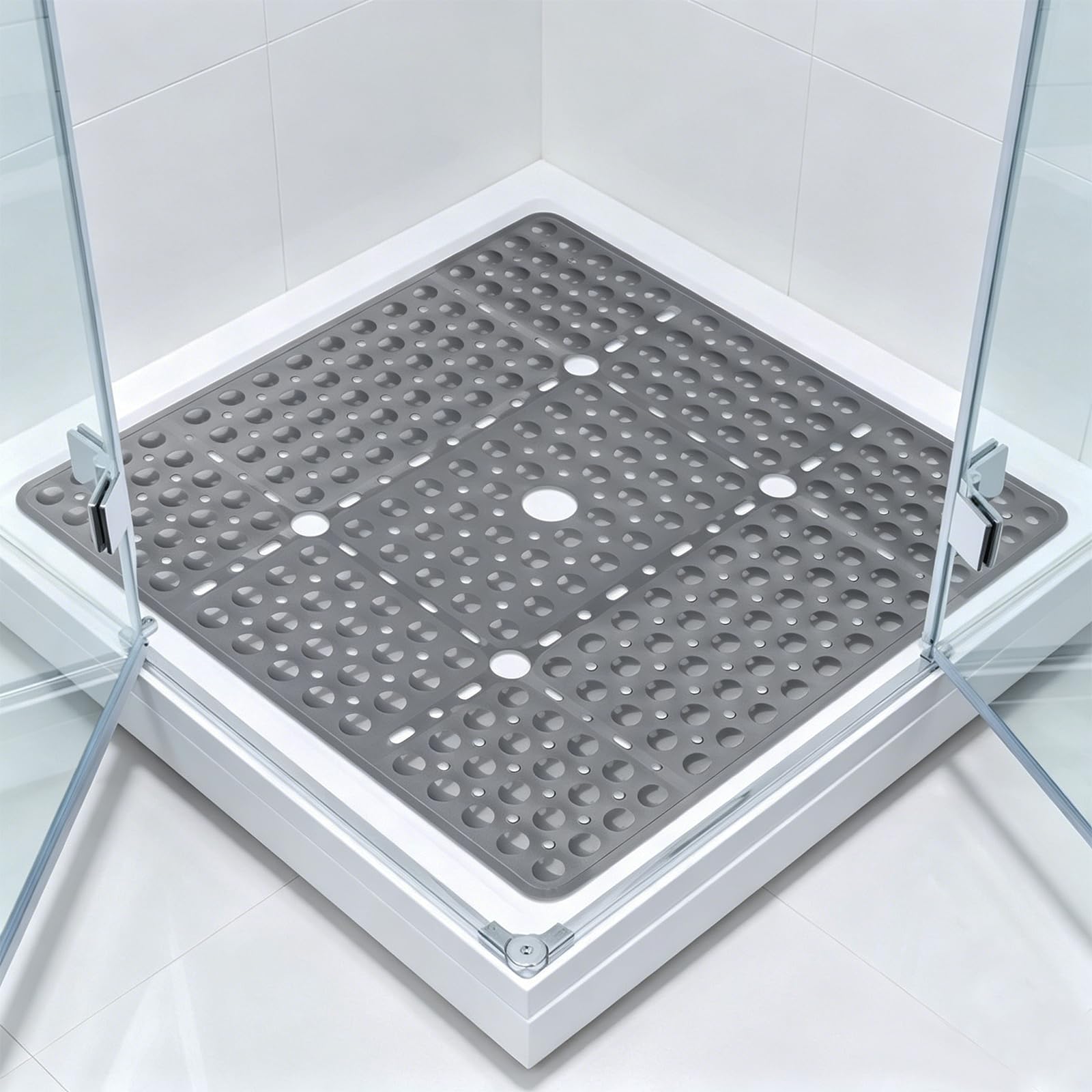 ZOKBOM Square Shower Mat Non Slip 70x70cm | Extra Large Shower Mat for Inside Shower with Suction Cups & Drain Holes