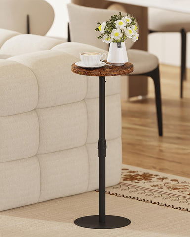 TUTOTAK Tall Round Side Table, Adjustable height, Small End Table, Set of 2, Drink Table, Pedestal Side Table, livingroom, Brown TB01BB0962EU