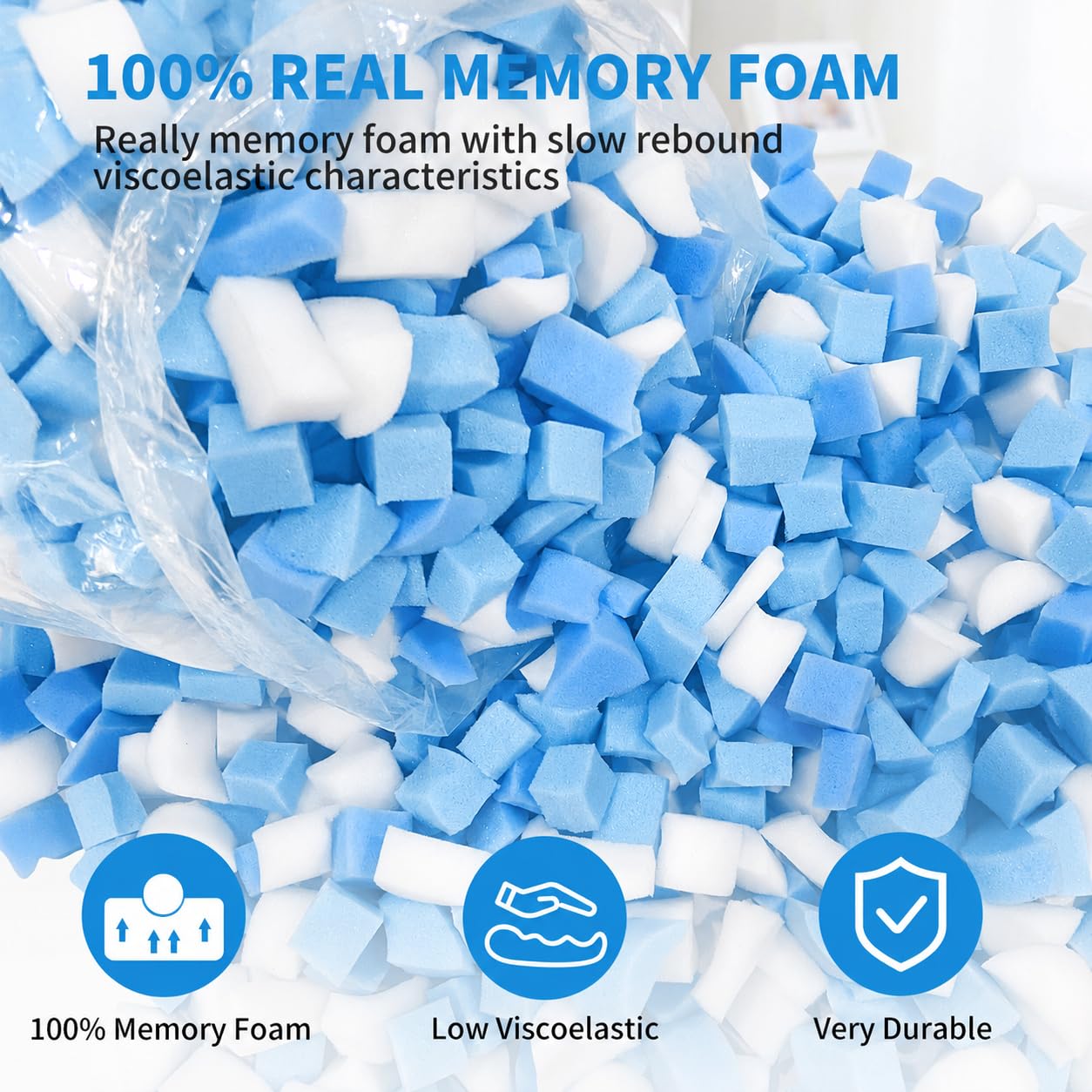 Welacer Blue White Shredded Memory Foam 2.2KG, Bean Bag Chair Refill