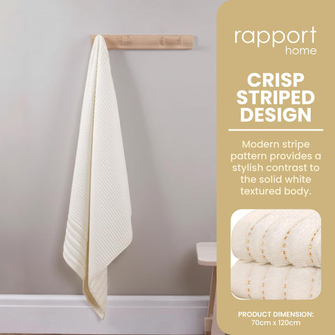 Rapport Home Linear Bath Towels 2-Pack | Ivory Cream | 70x120cm | 100% Cotton 500gsm | Oeko-Tex Made in Green & BCI Certified