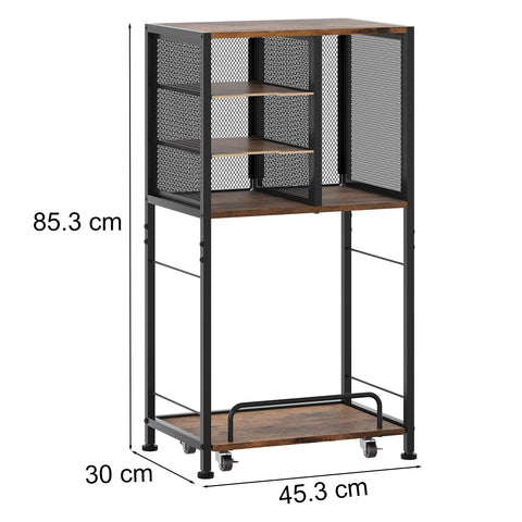 EasyPAG 4 Compartments Metal Wood Floor Standing Printer stand with Storage,Printer Table with Movable Pull-out Shelf Trolley,Printer Shelf for Fax