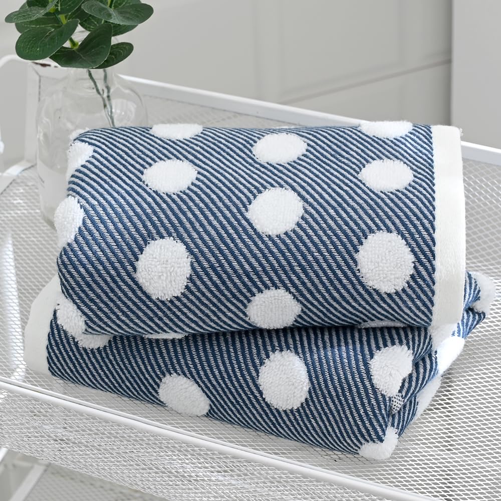 sense gnosis Yellow Jacquard Striped Polka Dot Hand Towels Set of 2 Super Soft 100% Cotton Absorbent White Terry Bath Hand Towels for Bathroom