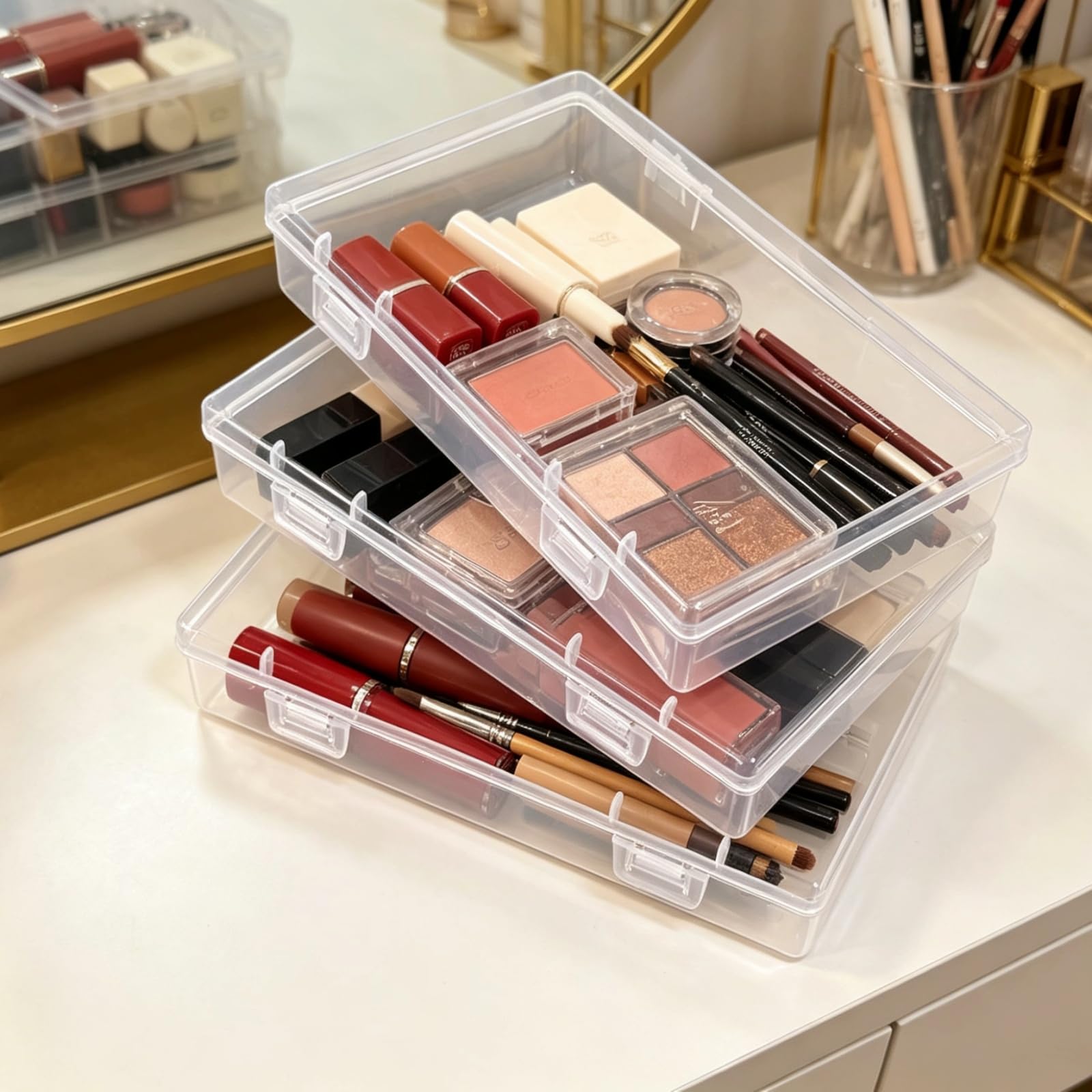 Goodma 6 Pieces Rectangular Empty Mini Clear Plastic Organizer Box