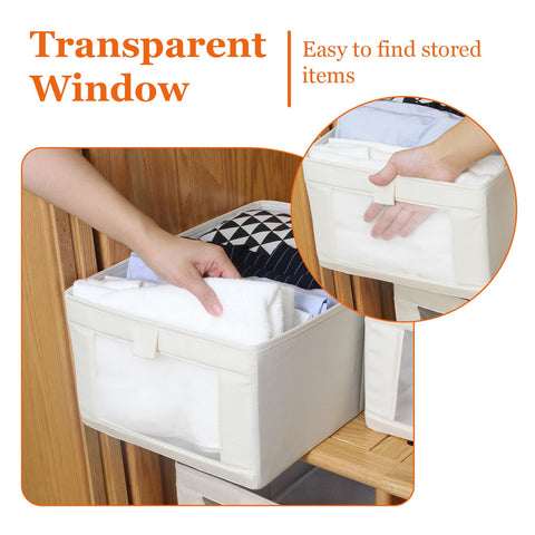 IHOMAGIC 2Pack Wardrobe Storage Organiser, Foldable Storage Box in Linen, Stackable Fabric Boxes with Handles