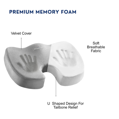 Wonder Care Orthopedic Coccyx Cusion | High Density Memory Foam for Back Pain, Sciatica, Tailbone Relief (Velvet Cover, 70Kg)