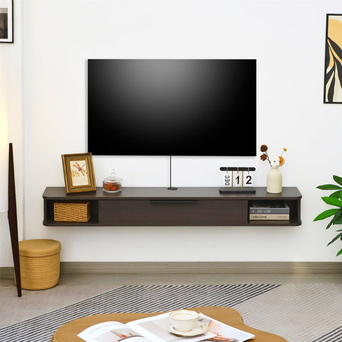 Mordchil EU Wall-mounted TV Cabinet Stand, 140cm Floating Media Console Under TV, Entertainment Shelf Center for Bedroom and Living Room