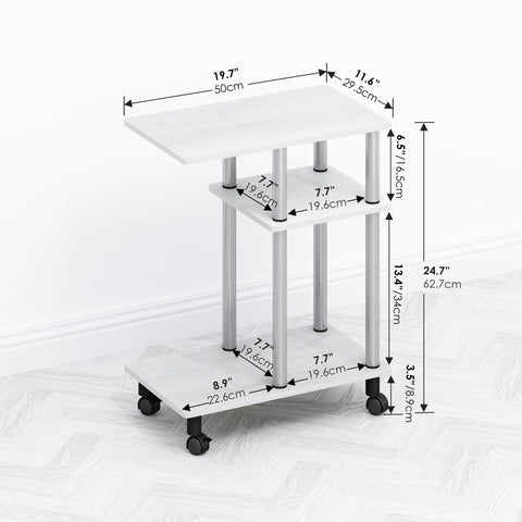 Furinno TOMI Side Table, 3-Tier C-Shape Open Shelf End Table with Wheels, Night Stand, Bedside Table, Toolless Assembly, for Living Room, Bedroom