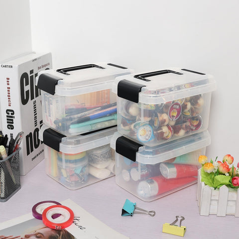 Doryh 4 Pack 2 L Clear Plastic Lidded Storage Boxes with Handles