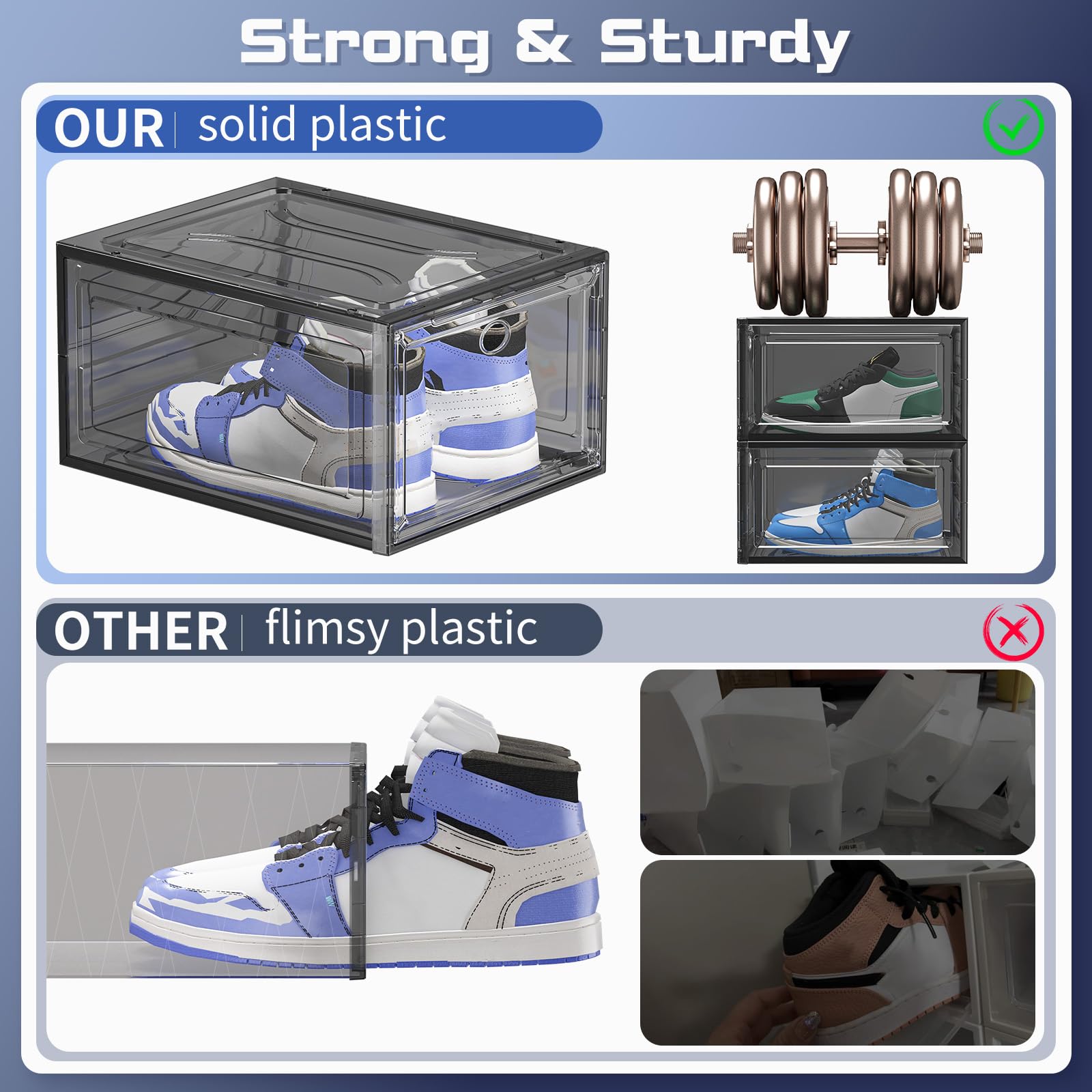 TidyTrove Shoe Storage Box, 6 Pcs Shoe Box Clear Plastic Stackable