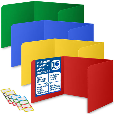 16-Pack Desk Dividers for Students - Durable & Waterproof Plastic Study Carrel Divider, Classroom Folders Teacher Supplies