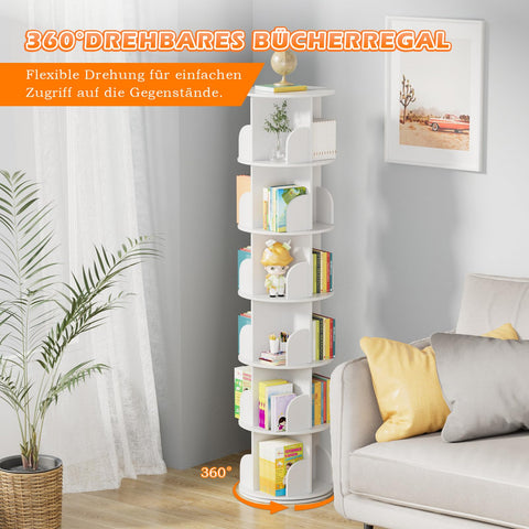 tonchean 6-Tier Rotating Bookcase, Large Standing Shelf, Rotating Shelf, 190 cm