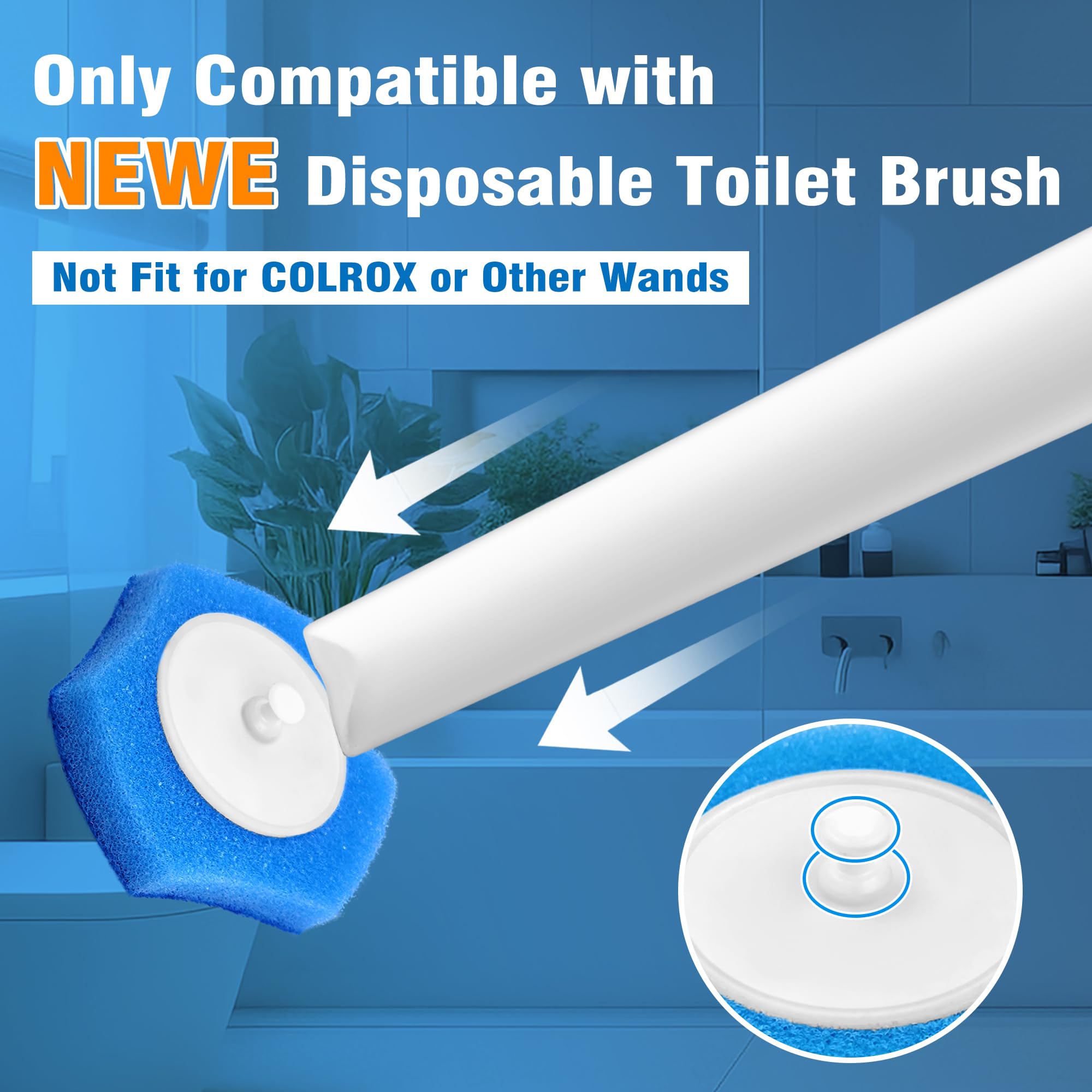 NEWE Disposable Toilet Brush Cleaner Refills 16 Packs, Compatible with Upgraded Clamping Wand System
