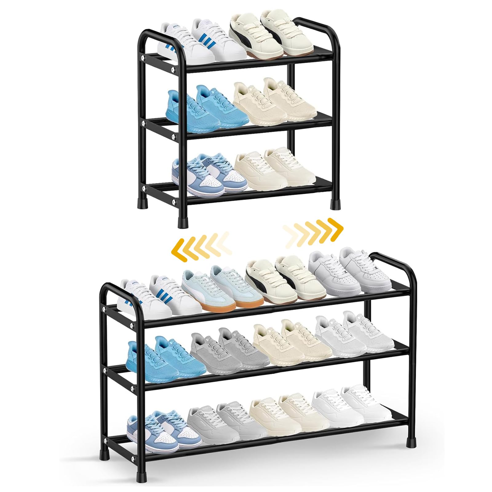 3 Tier Expandable Shoe Rack, Adjustable Shoe Storage, Metal Shoe Rack Small