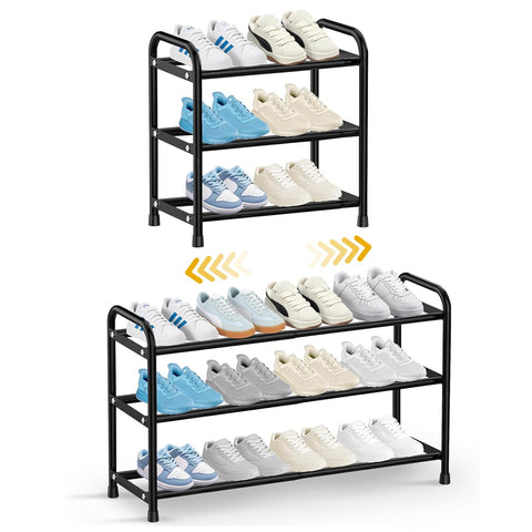 3 Tier Expandable Shoe Rack, Adjustable Shoe Storage, Metal Shoe Rack Small