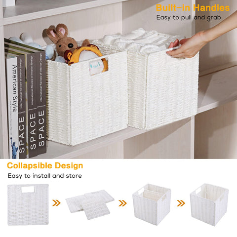 Vagusicc Storage Cubes, Collapsible Storage Boxes, Woven Storage Basket 23x23cm, Small Storage Baskets with Handles, Cube Storage Bins for Bedroom