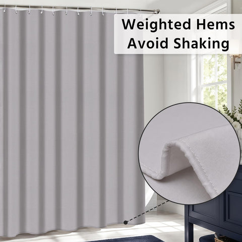 FAVORTALK Shower Curtain Mould Proof Mildew Resistant, 180x180cm Grey Bathroom Curtain Set With 12 Hooks, Weighted Hem