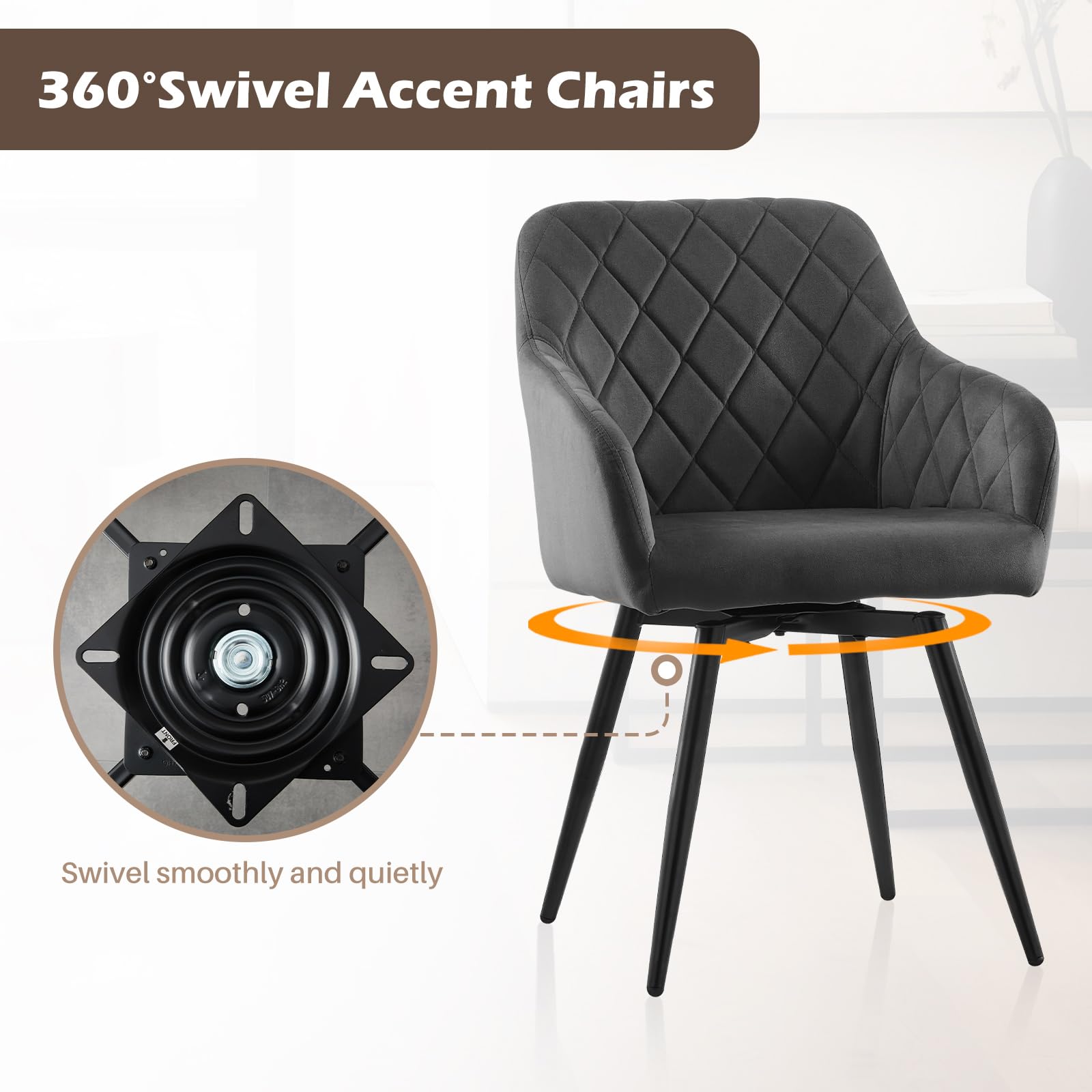 TUKAILAi Velvet Swivel Dining Chairs Set of 2 with Arms, for Dining Room