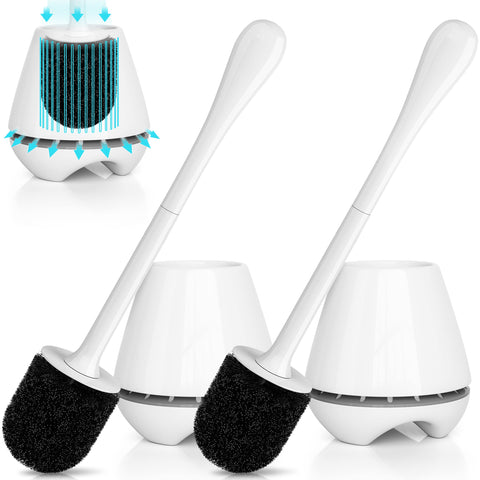uptronic Toilet Brush and Holder 2 Pack, Toilet Brush with Ventilated Holder, Toilet Bowl Brush with Long and Large Handle for Bathroom-Ergonomic