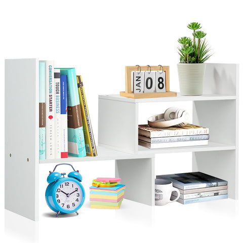 Esilihom Book Shelf, Desk Shelf, Adjustable Book Shelf for Desk, Desktop Bookshelf, Small Bookcase, White