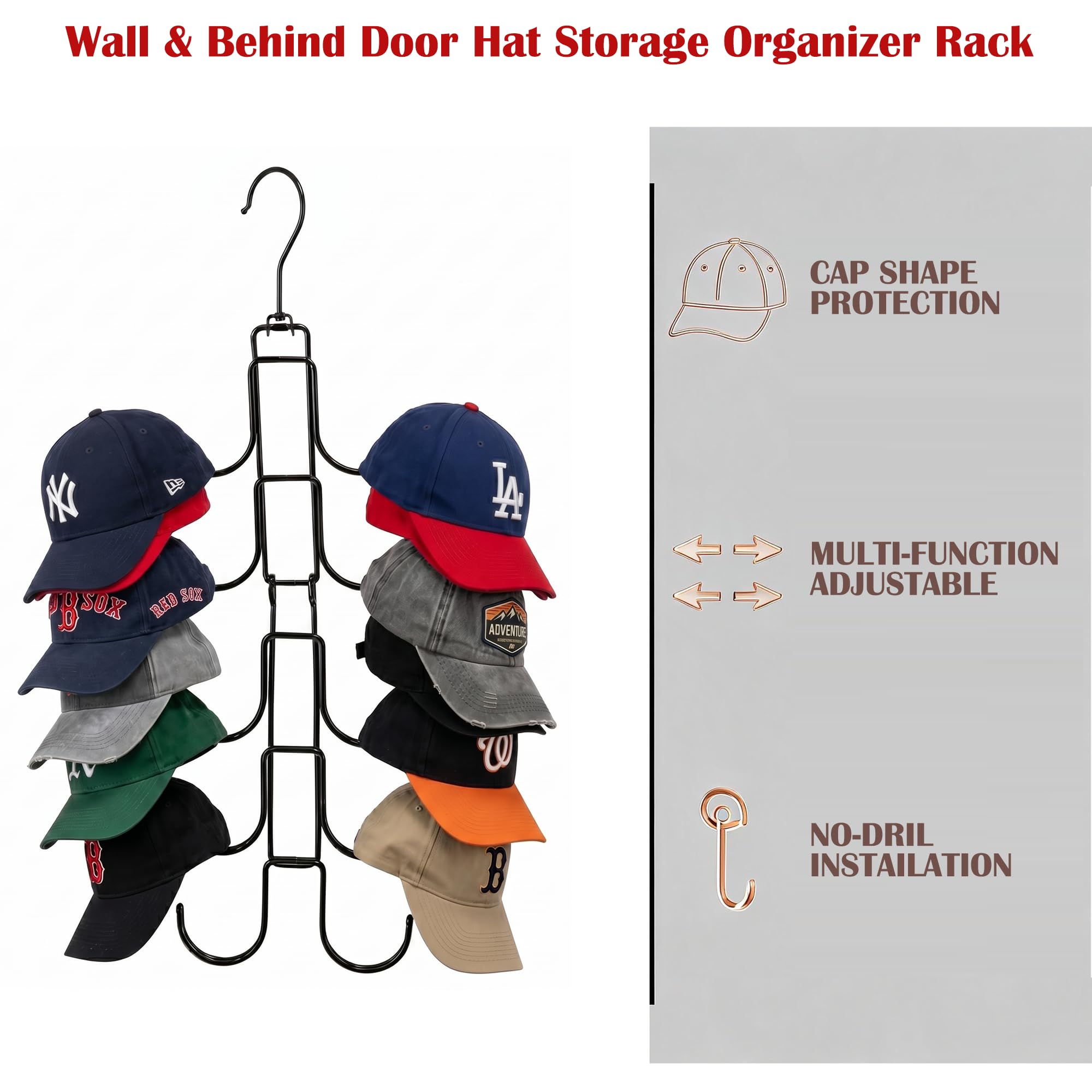 NINGFIST Hat Storage Organizer for Wall or Over the Door with 10 Hooks