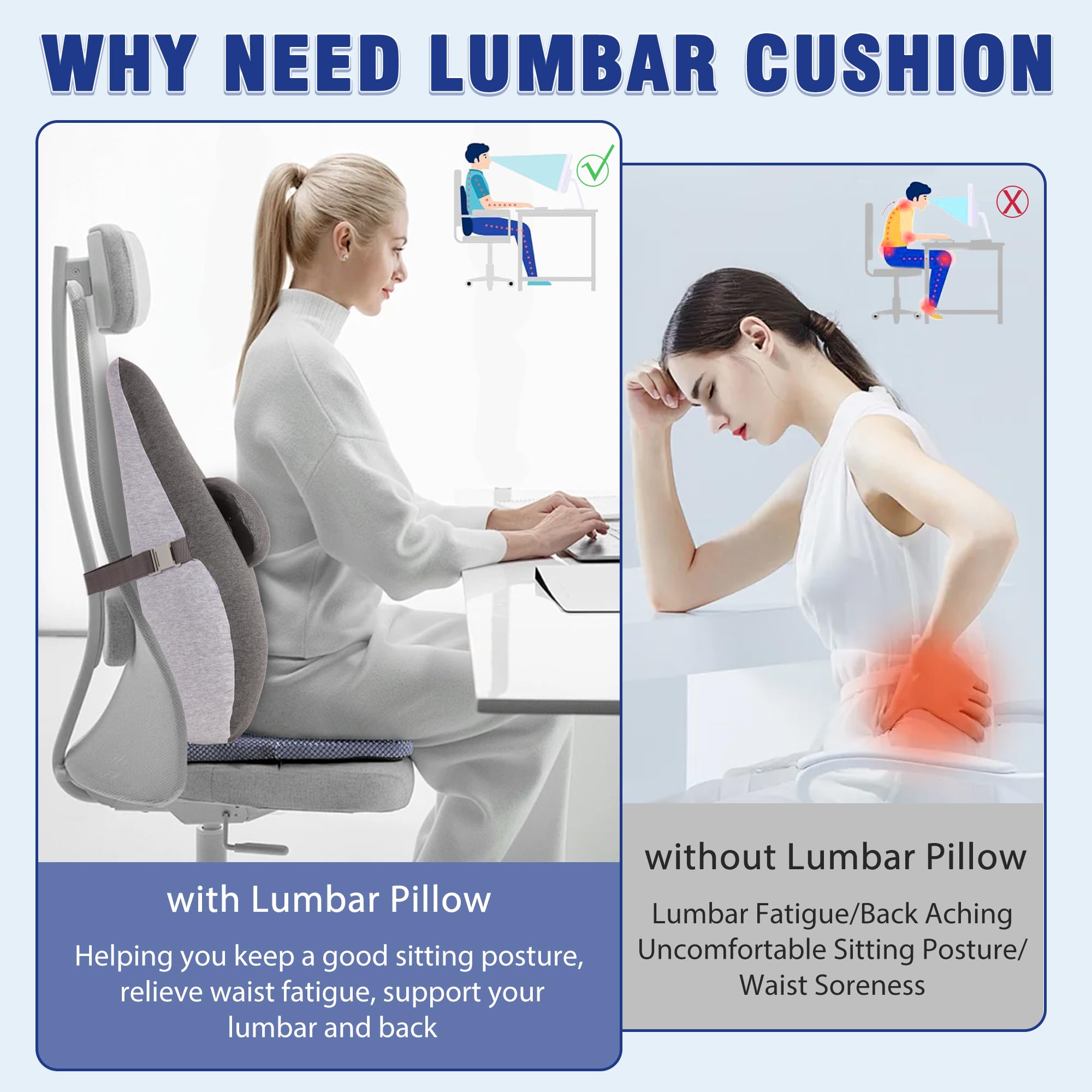MzGro Lumbar Support Cushion for Office Chair - High Density Memory Foam Back Support Cushion for Back Pain Relief