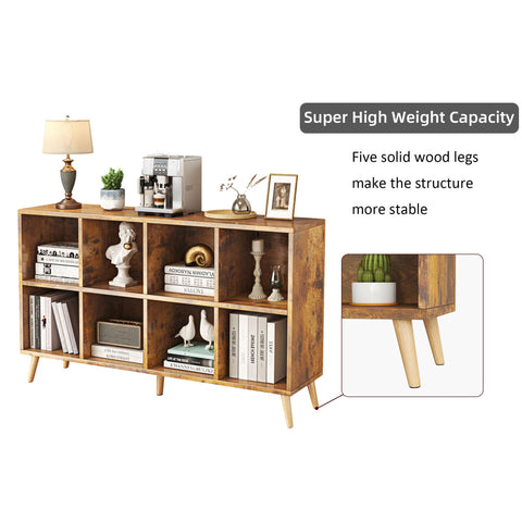 Flrrtenv 8-Cube Bookshelf 2 Tier Retro Bookcase with Legs, 120cm Wood Bookshelves Storage Organizer Shelf