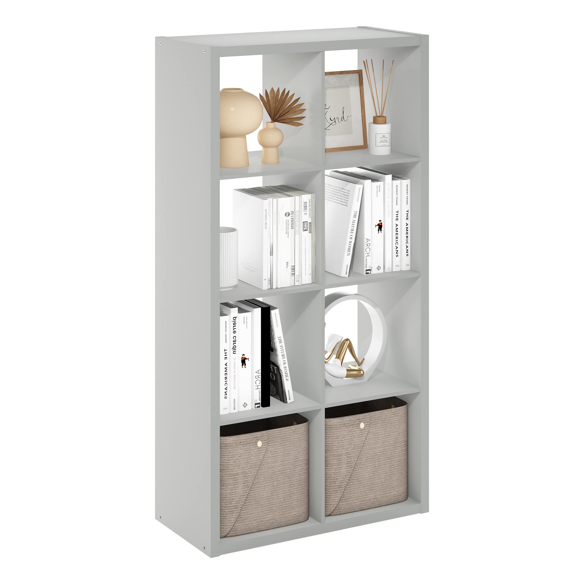 Furinno CUBICLE Book Shelf, 8-Cube Thick Frame Bookshelf, Horizontally & Vertically Reversible Bookcase with Open Back, 14.6 x 30 x 57.9