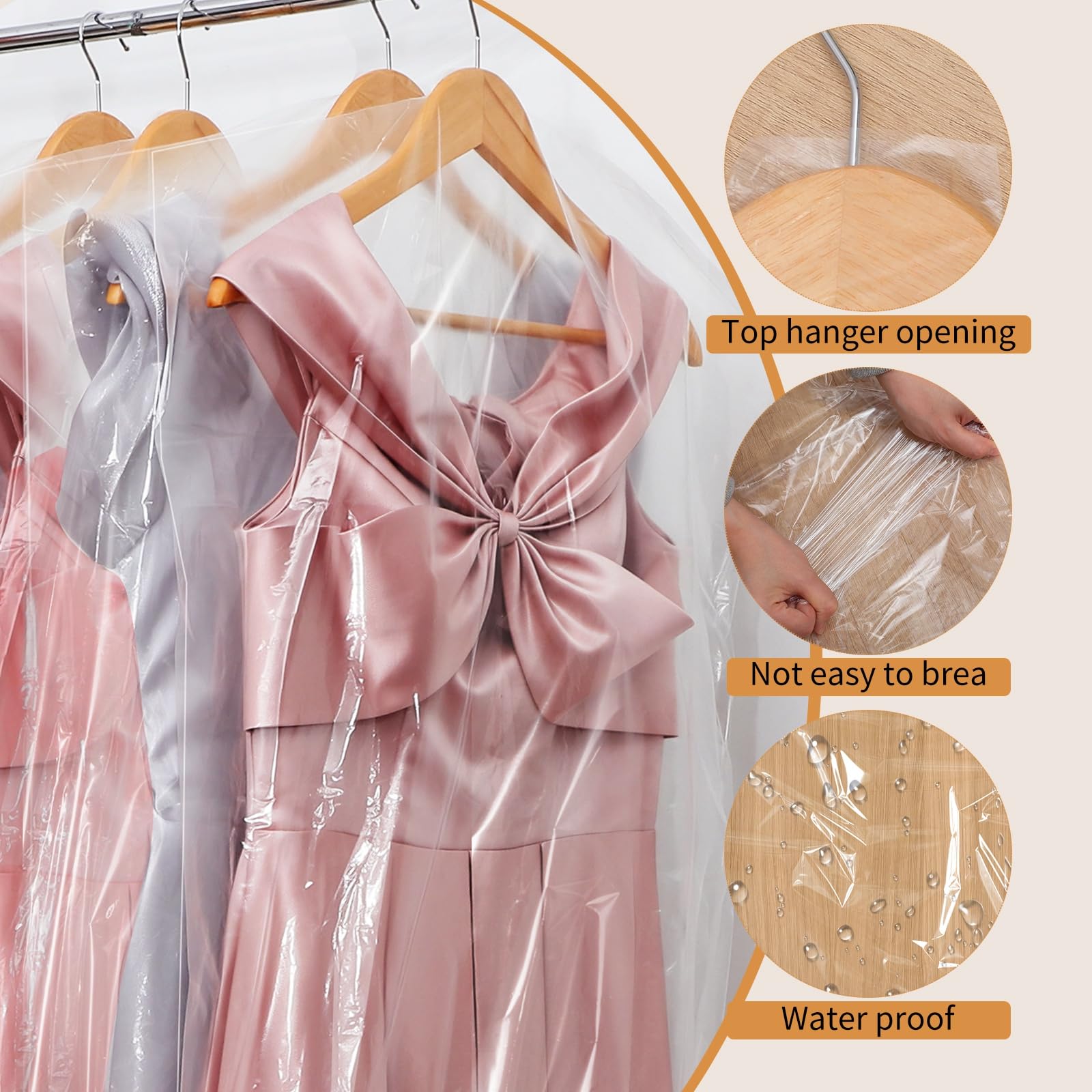 35 Pack Plastic Clothes Covers, Dry Cleaning Bags, Garment Bags 60 * 140 cm