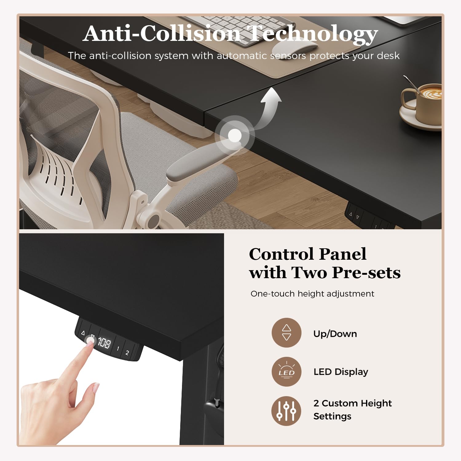 Klicelor Electric Standing Desk, 2 Memory Buttons for stand & sit, 140x60