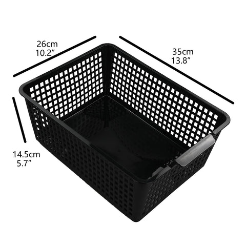 Begale Large Plastic Storage Bins Basket Organizer, Black, Set of 3