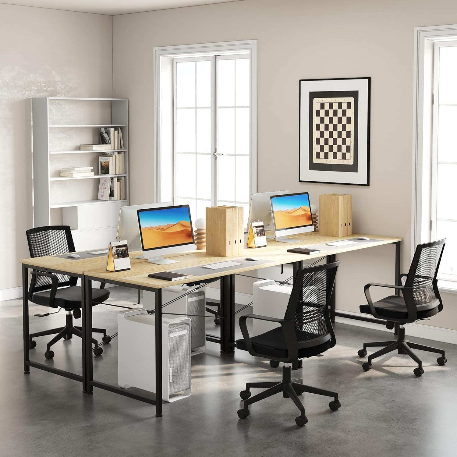Flrrtenv 80cm Computer Desk, Gaming Desk with Sturdy Metal Frame and X-Shaped Design, Small Office Work Study Desk for Home, Natural